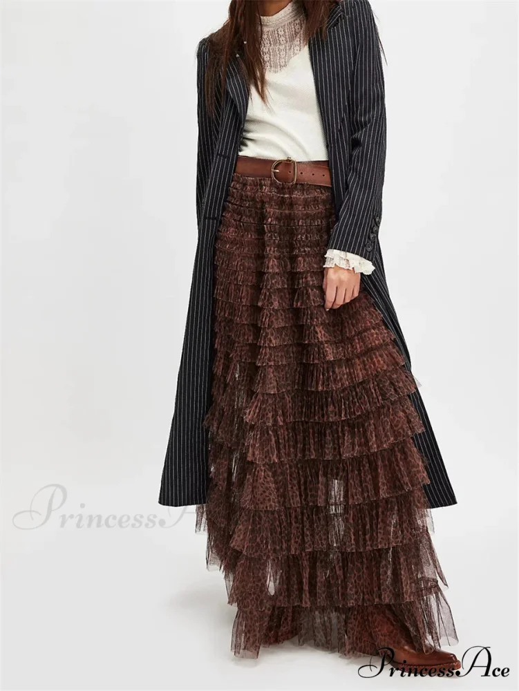 Y2K Enchanting Ruffle Long Slip Skirt Flexible Lace Tulle Tutu - Image 5