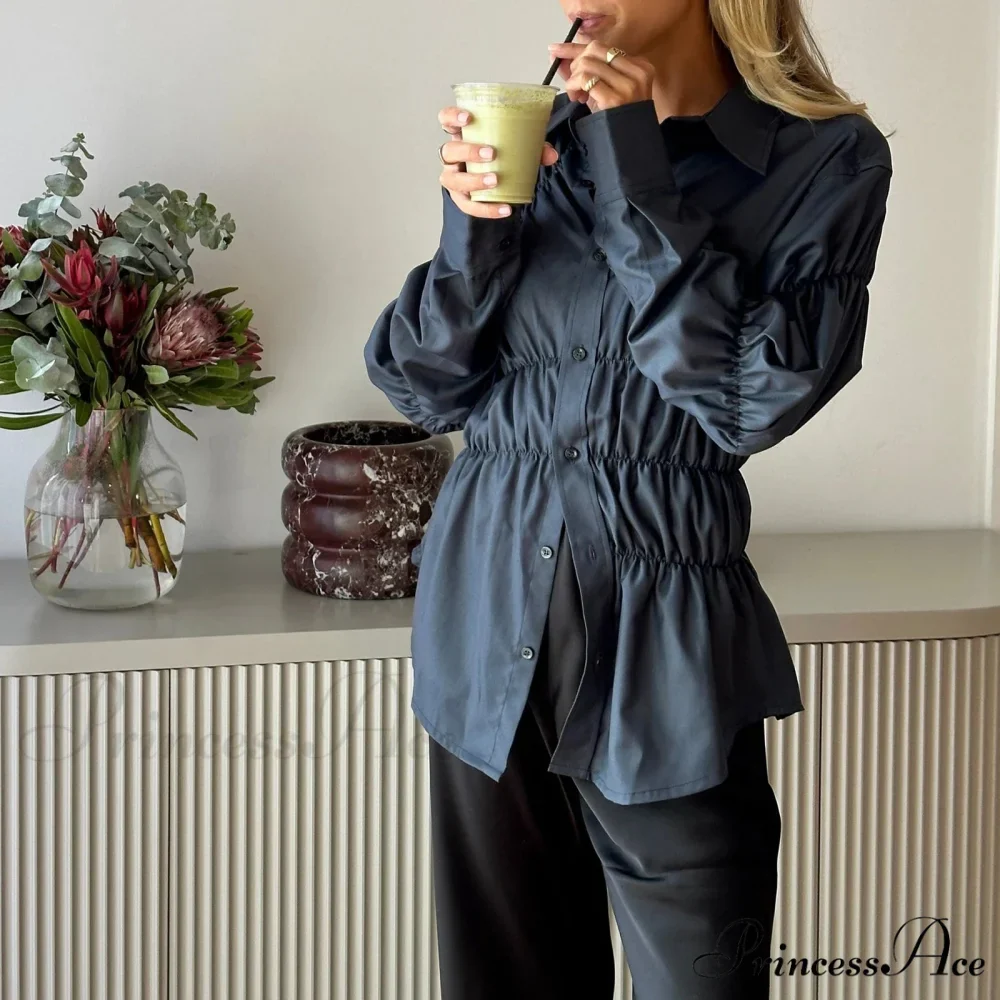 Y2K Extended Sleeve Gathered Blouse - Image 6