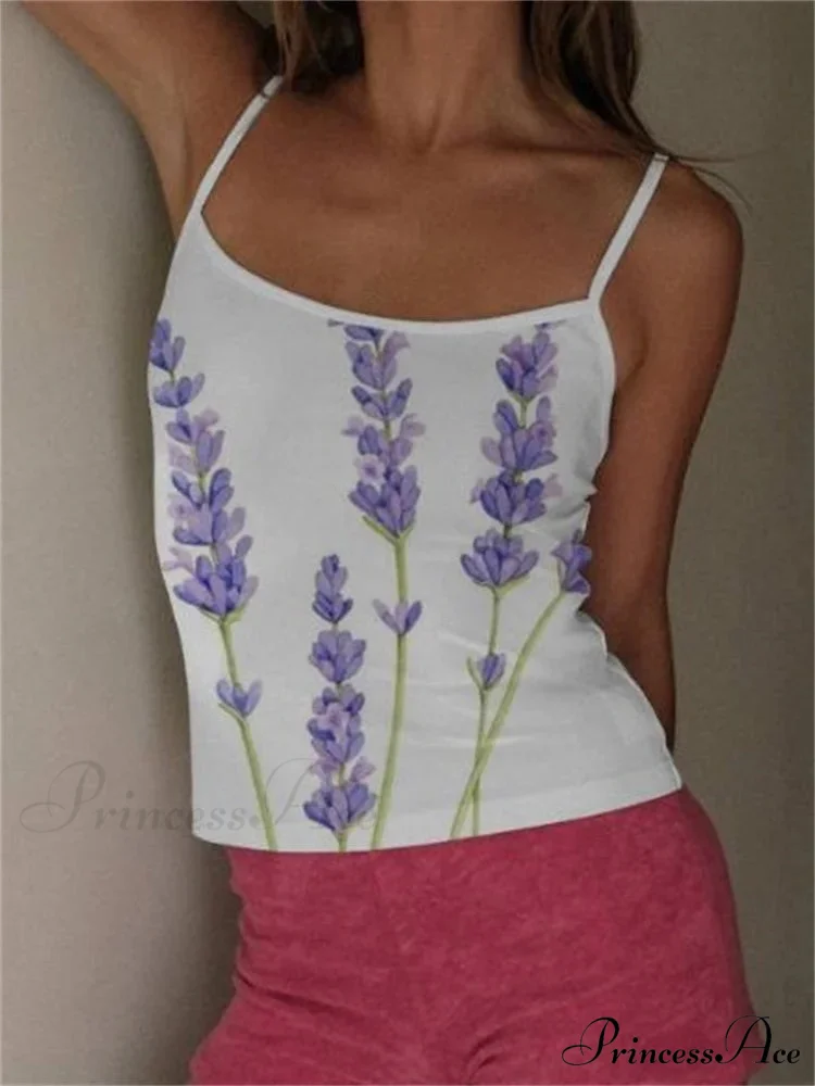 Y2K Floral Pattern Sleek Strap Tank Crop Top - Image 4
