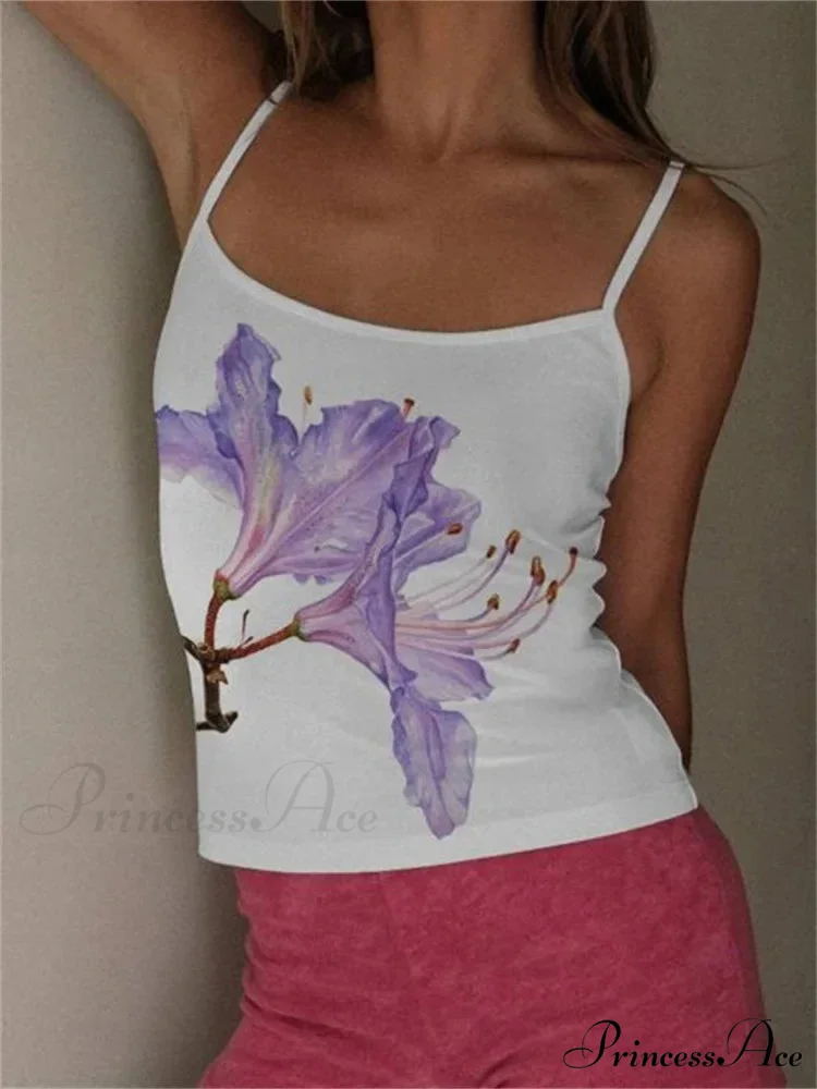 Y2K Floral Pattern Sleek Strap Tank Crop Top - Image 5
