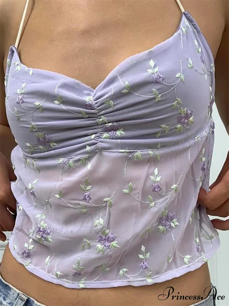 Y2K Flowery Open-back Lace-up Halter Crop Top - Image 6