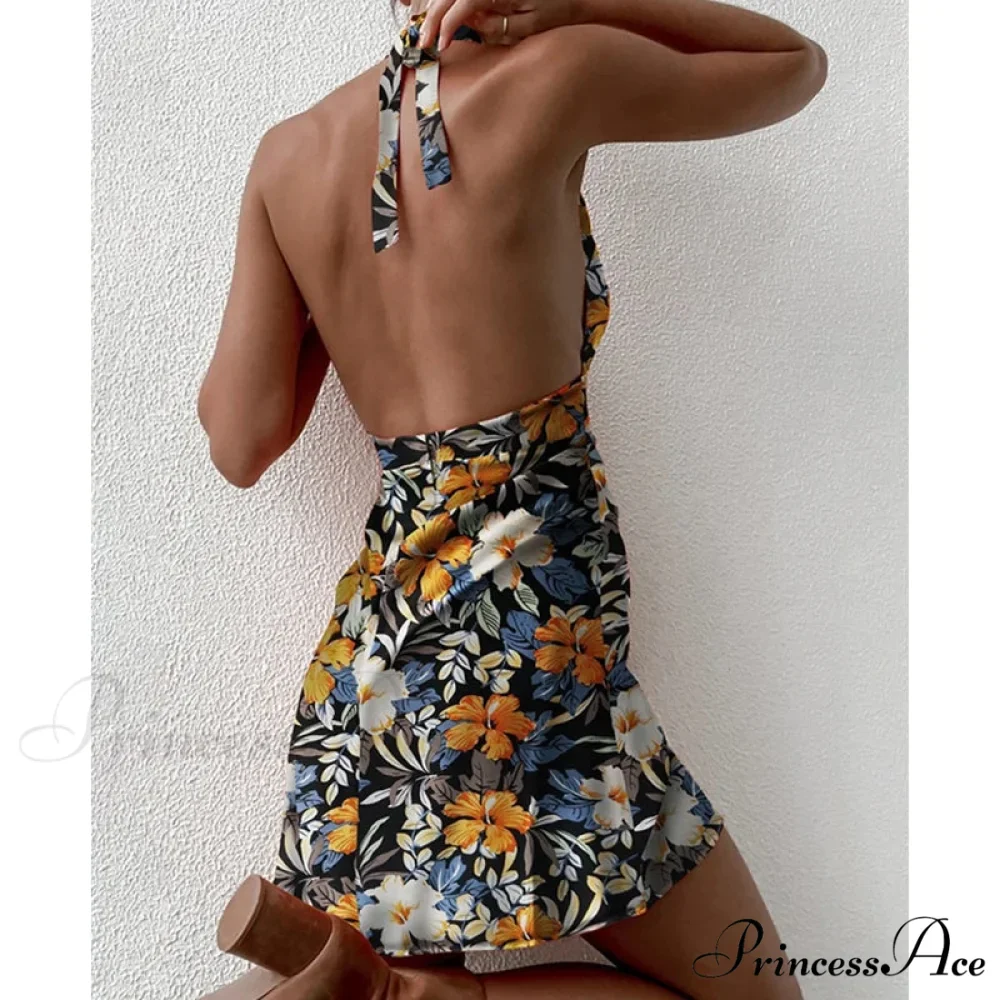 Y2K Flowery Sleeveless Halter Neck Backless Floral Dress - Image 6