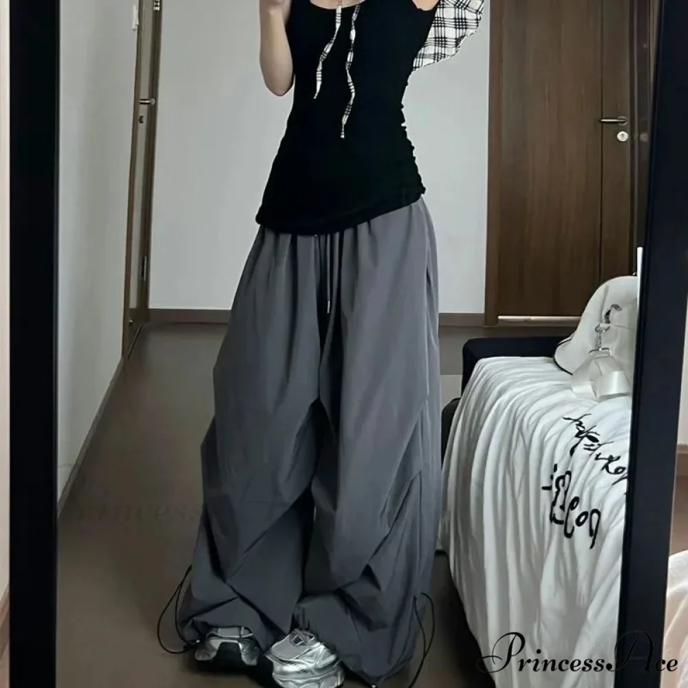 Y2K Grey Parachute Loose Trousers - Image 2