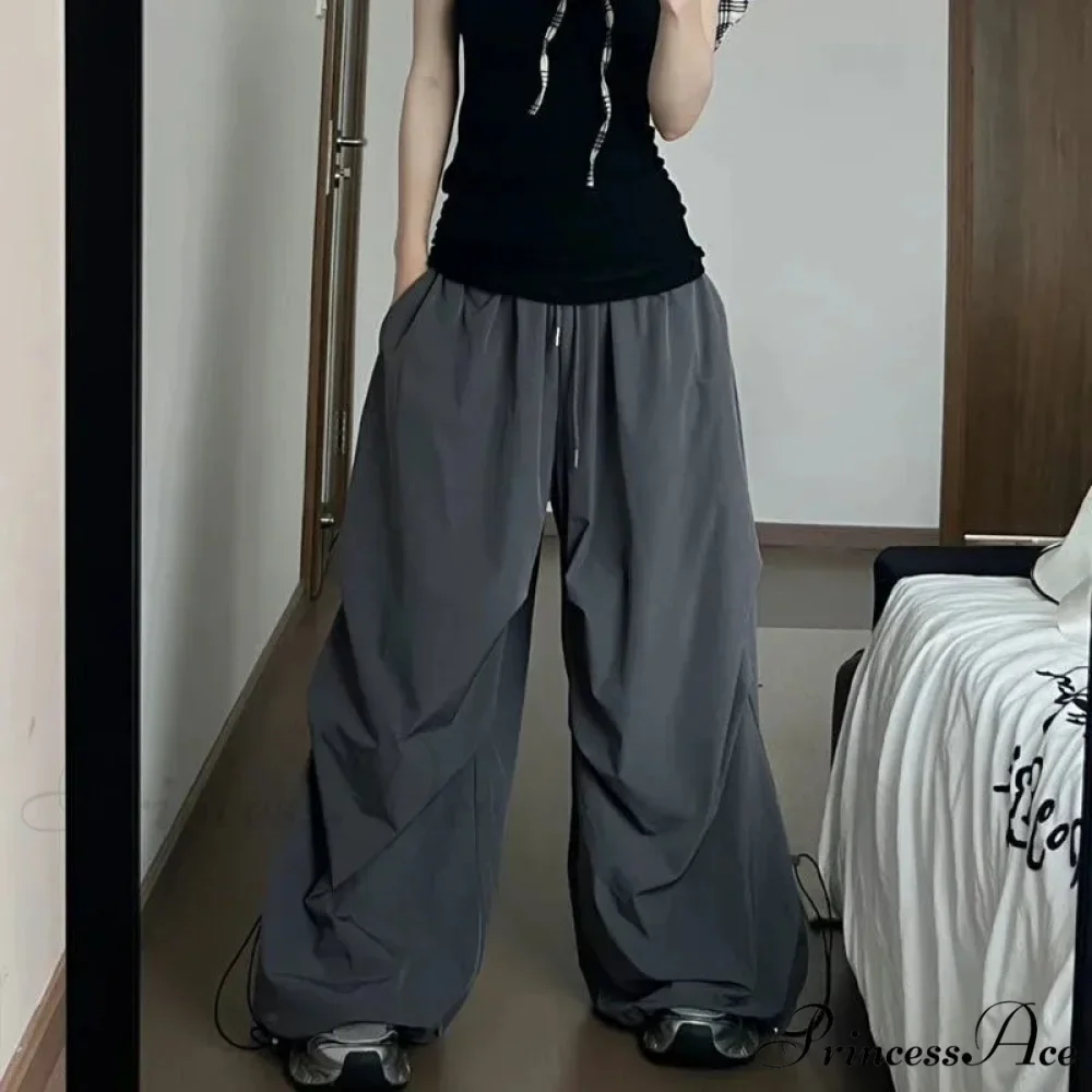 Y2K Grey Parachute Loose Trousers - Image 3