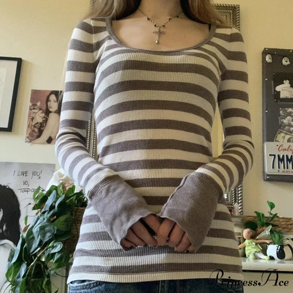 Y2K Grunge Banded Crew Neck Autumn Trim Fit Knit Top - Image 2