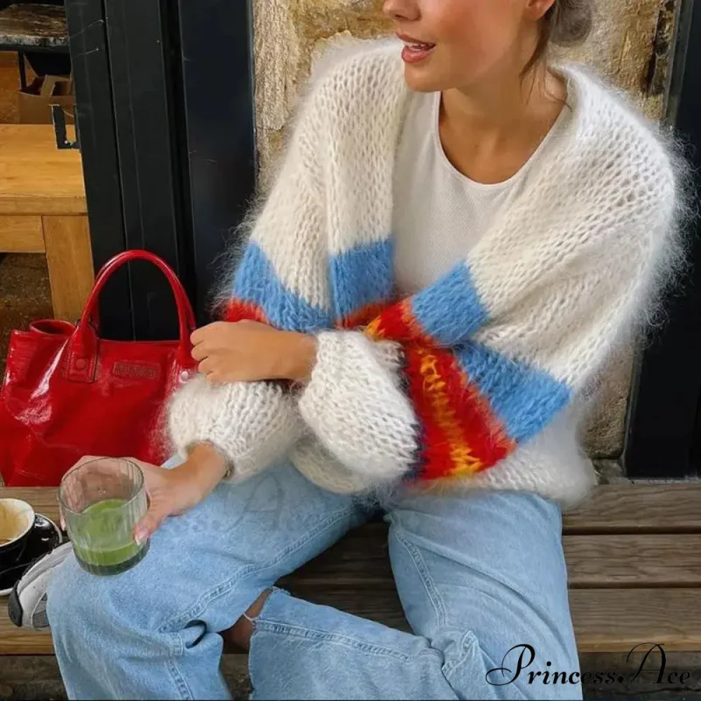 Y2K Open Front Baggy Stripe Cardigan - Image 3