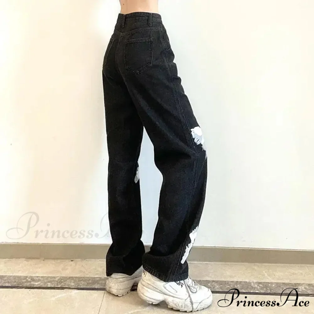 Y2K Retro Ebony Wide Leg Denim Trousers - Image 2