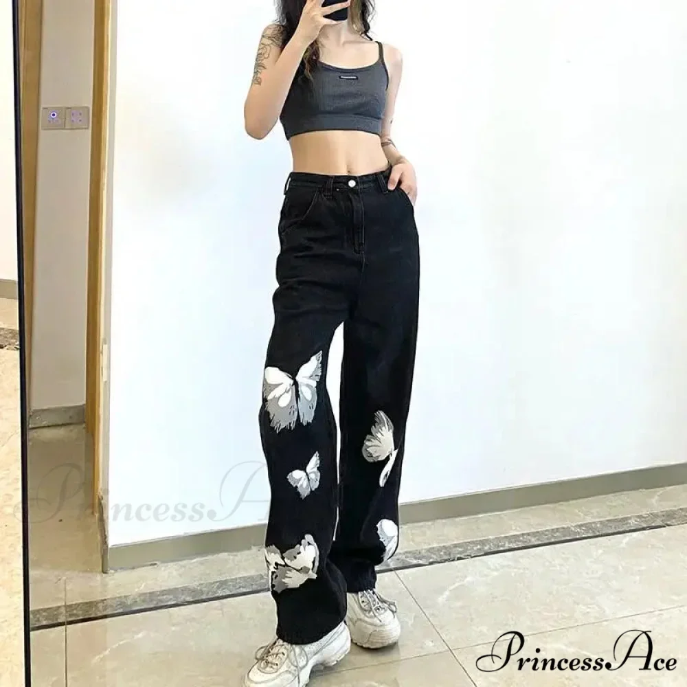 Y2K Retro Ebony Wide Leg Denim Trousers - Image 3