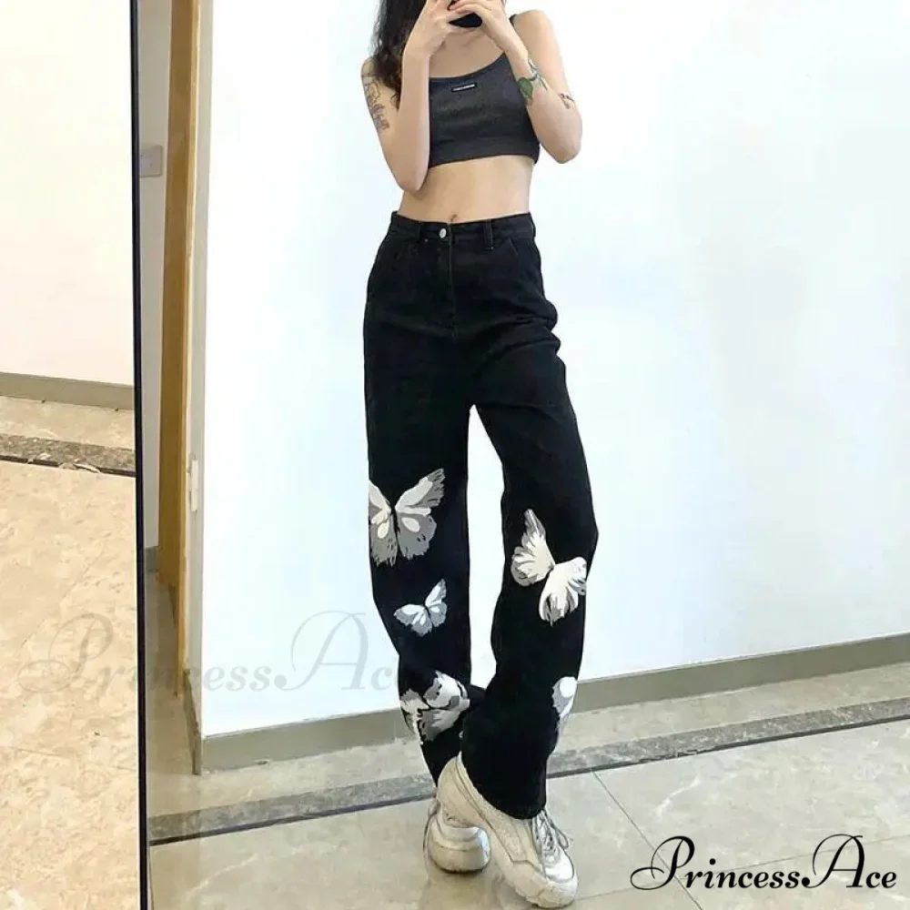 Y2K Retro Ebony Wide Leg Denim Trousers - Image 4