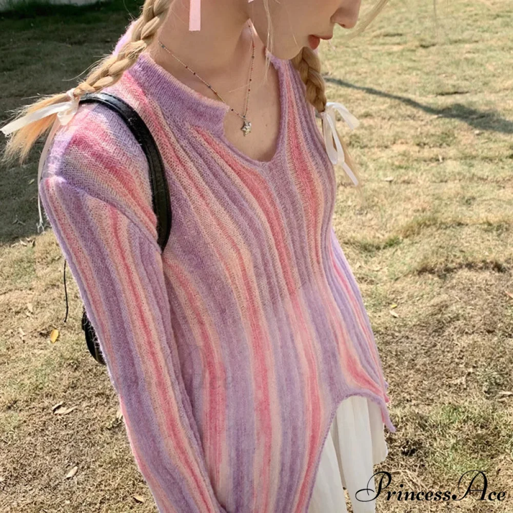 Y2K Retro Long Sleeve Vertical Stripe Print Knit Top - Image 5