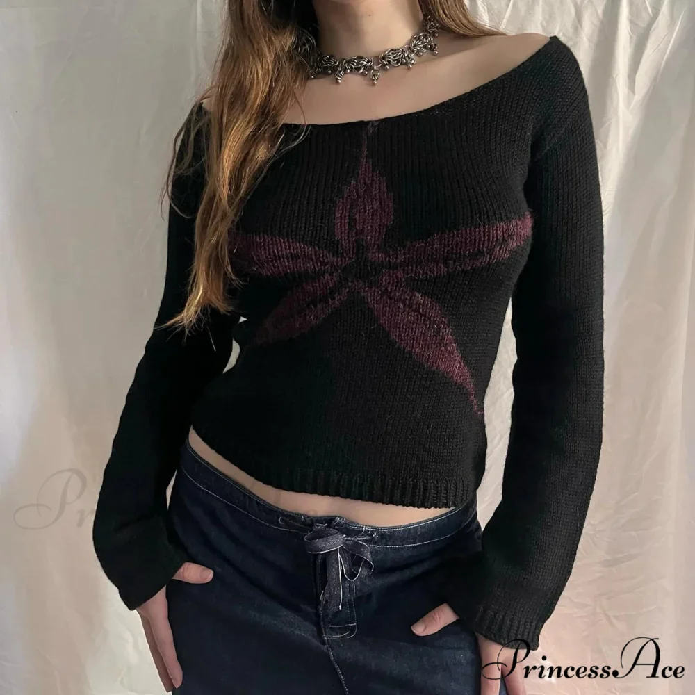 Y2K Retro Off Shoulder Form-Fitting Stylish Knit Top - Image 3