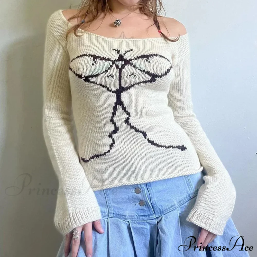 Y2K Retro Off Shoulder Form-Fitting Stylish Knit Top - Image 4