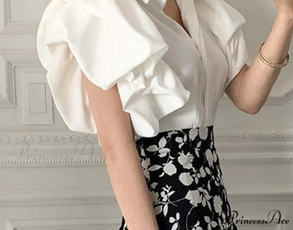 Y2K Sheer Black Puff Sleeve Informal Korean Blouse - Image 2