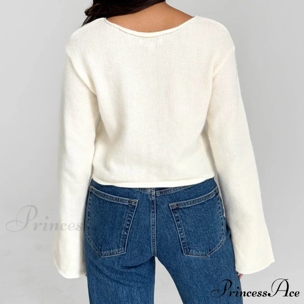 Y2K Star Print Airy Crewneck Cropped Knit Pullover Top - Image 3