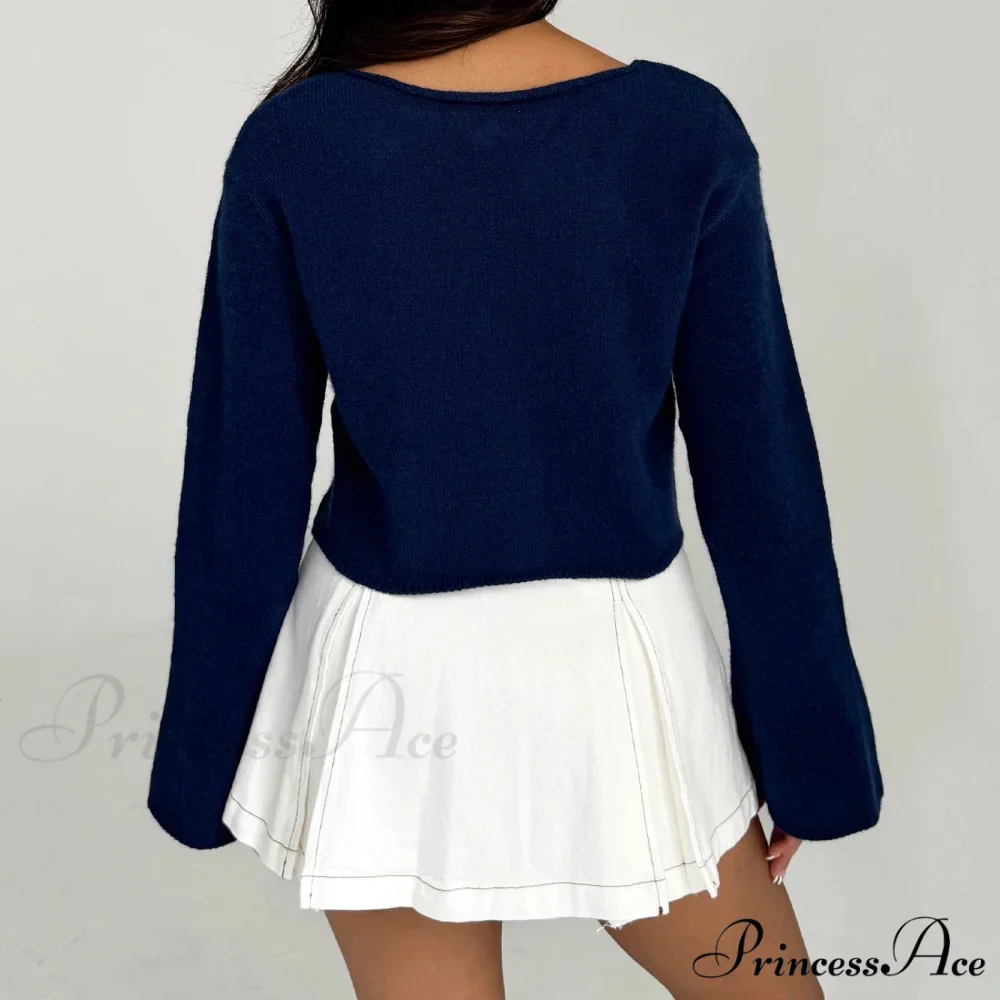 Y2K Star Print Airy Crewneck Cropped Knit Pullover Top - Image 6