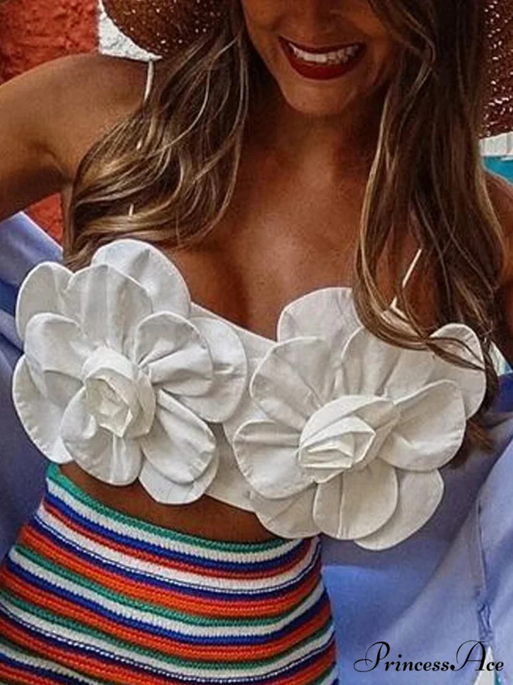 Y2K Uncovered Rear 3D Blossom Sleeveless Crop Top - Image 2