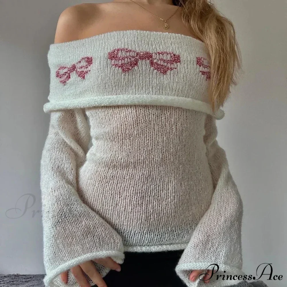 Y2k Vintage Bowtie Design Off - Shoulder Jumper - Image 2