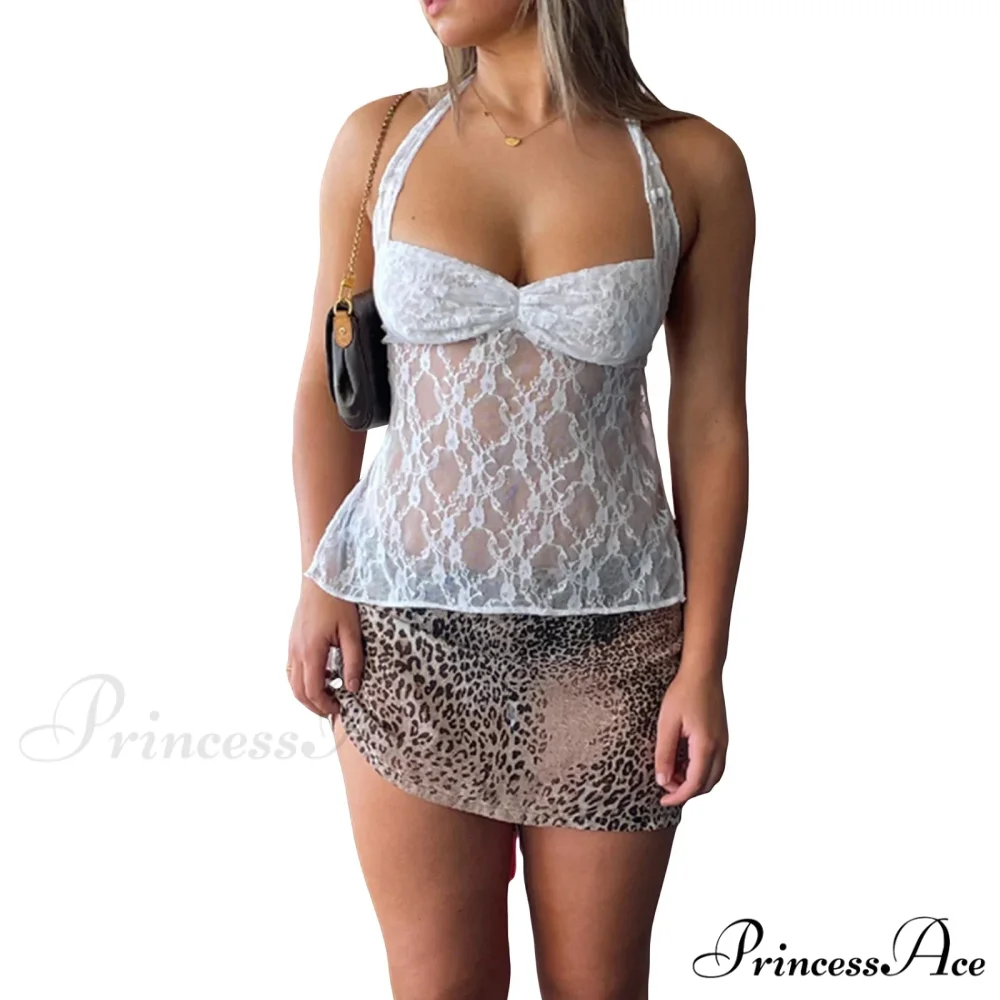 Y2K Vintage Lace Transparent Mesh Open-Back Bandage Halter Crop Top - Image 7