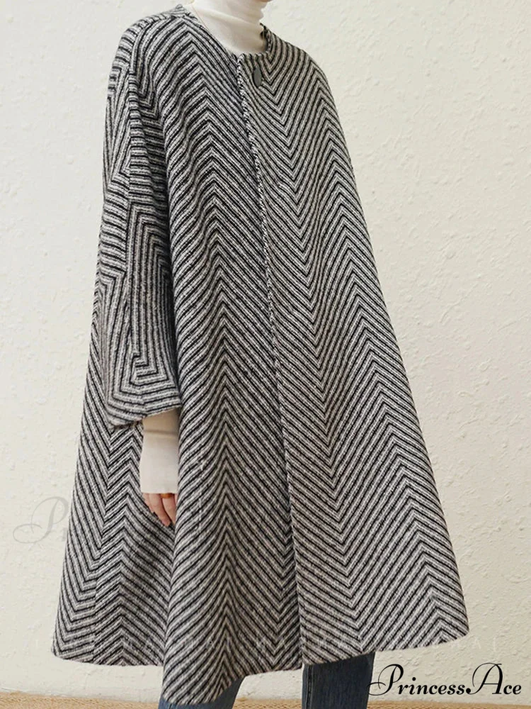 Zigzag Woolen Scarves A-Line Overcoat - Image 4